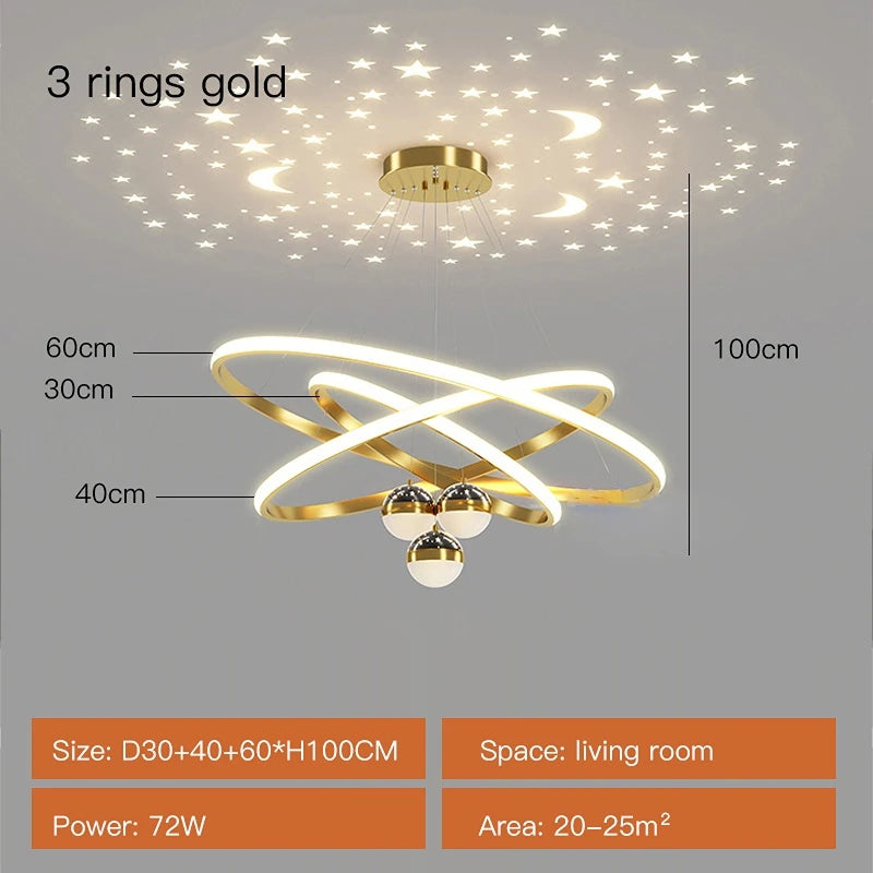 Pendente LED Circular Nórdico — Lustre Preto e Dourado para Sala, Cozinha e Quarto