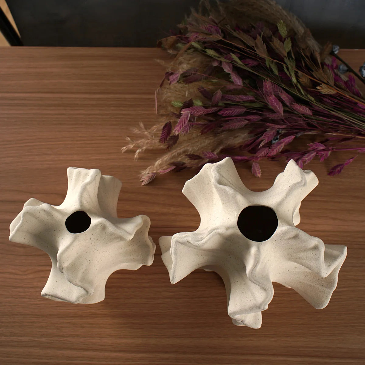 Vaso Cerâmica Coral CAPIRON Bege Fosco Nórdico — Para Capim dos Pampas e Flores