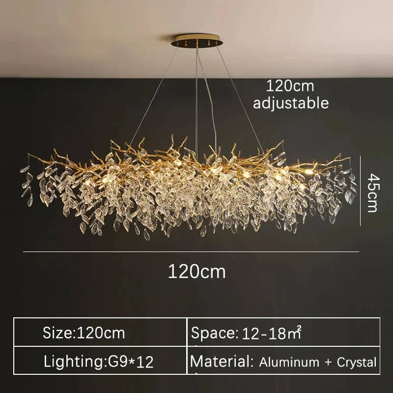 Lustre de Cristal Dourado LED — Pendente de Luxo para Sala