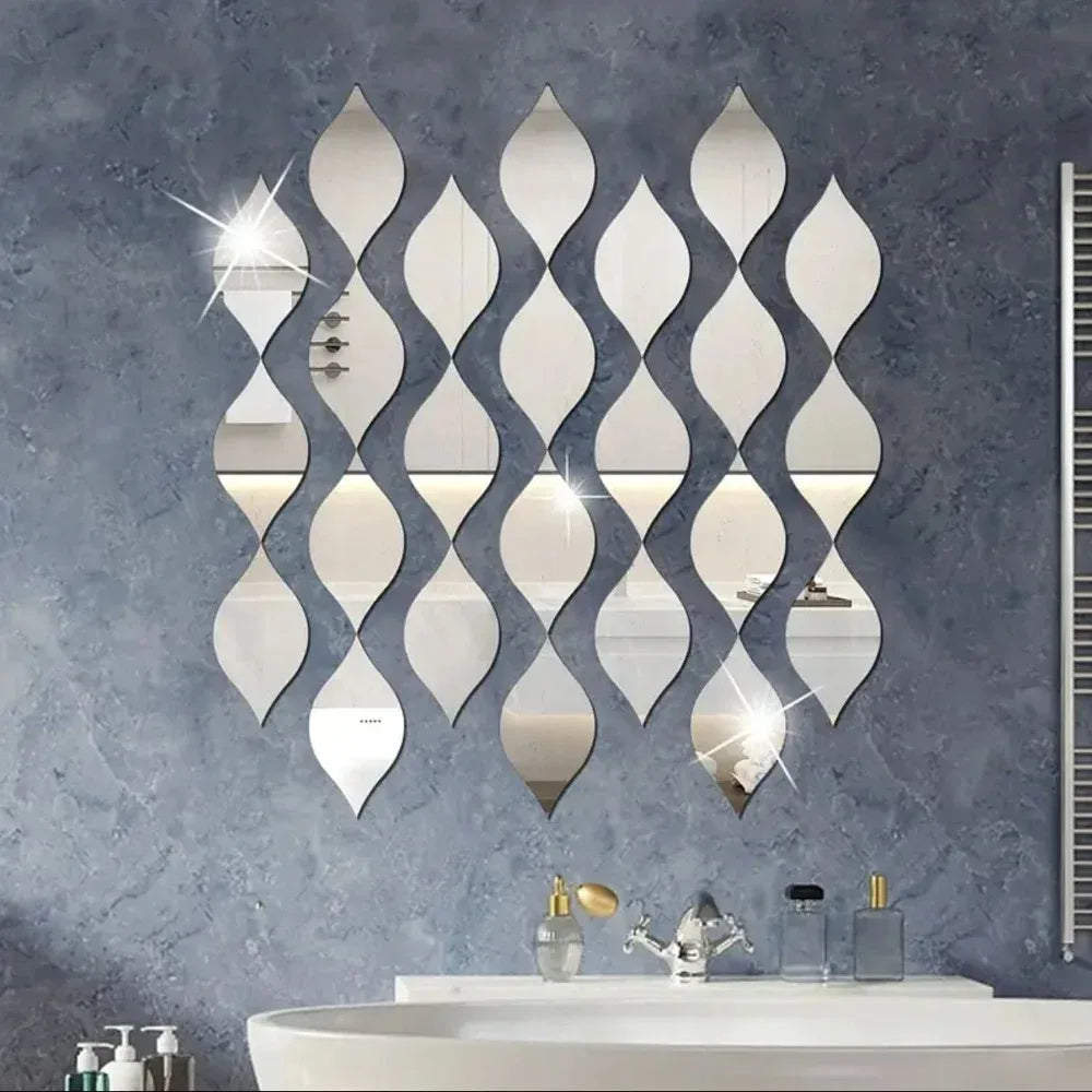 Adesivo Espelho Gota d'Água Acrílico 3D Kit 10 a 30 Peças — Decoração DIY para Sala