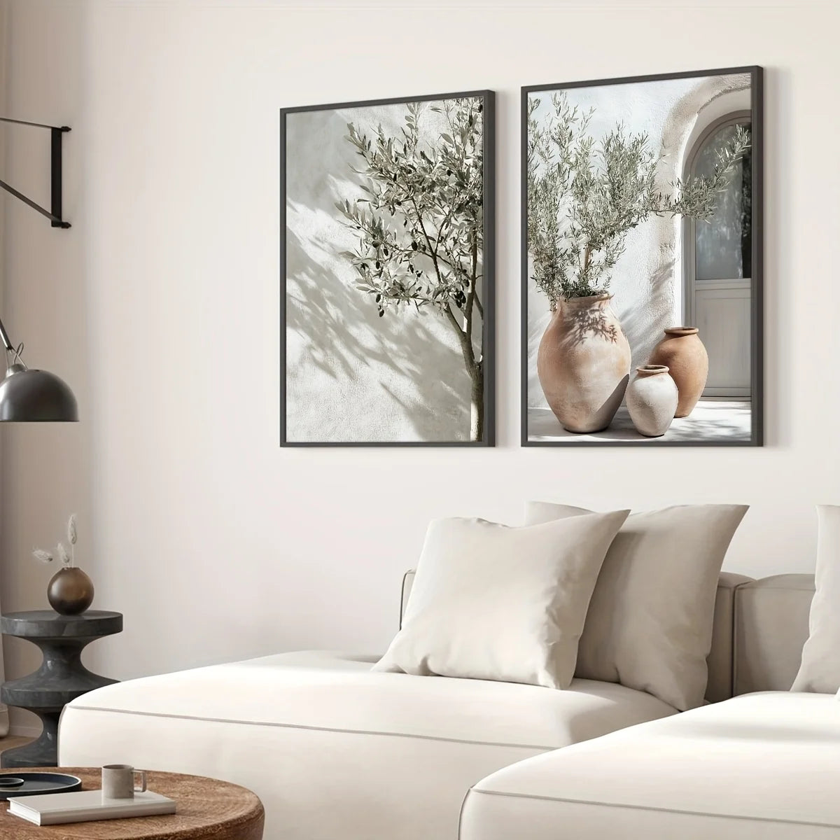 Kit 2 Quadros Oliveira e Vaso — Arte Botânica Retrô para Sala