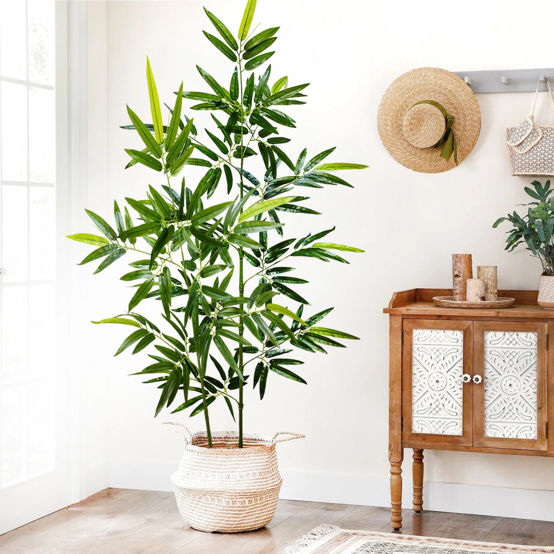 Bambu e Monstera Artificial 100 a 180cm — Exuberância Tropical Permanente para Jardim e Casa