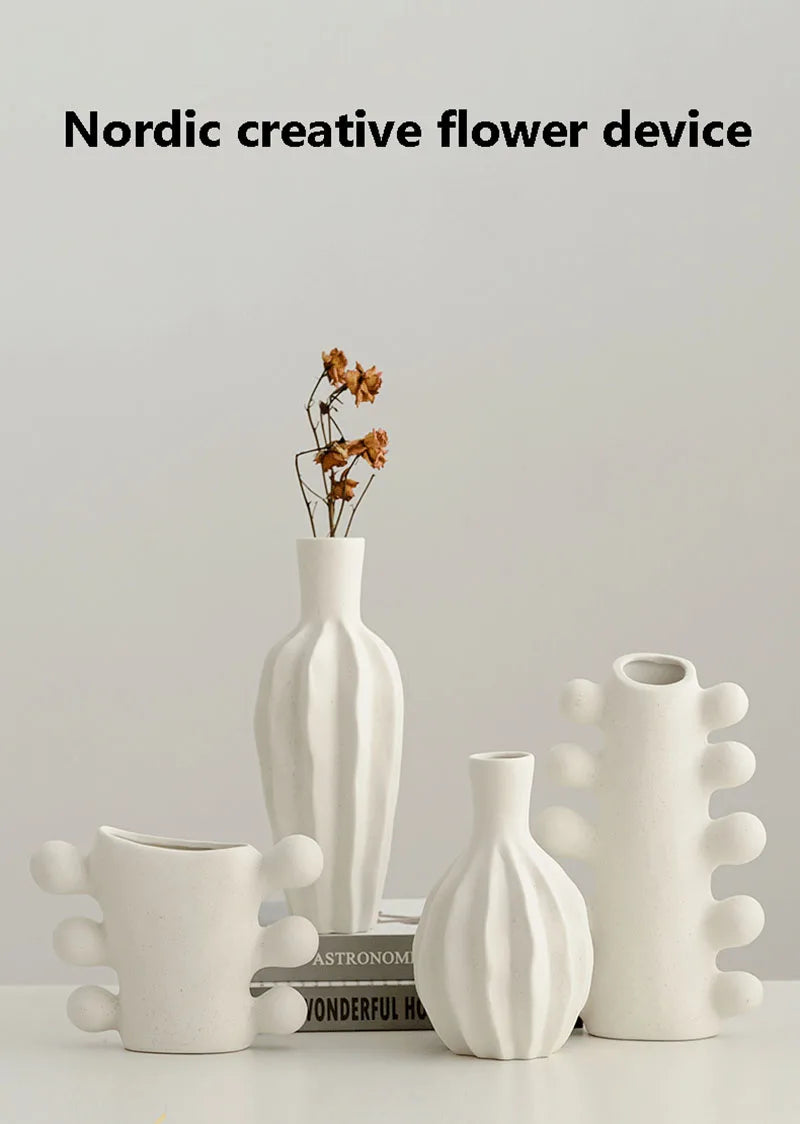 Vaso Cerâmica Sem Esmalte CAPIRON — Branco Boho Nórdico para Flores Secas e Casamento