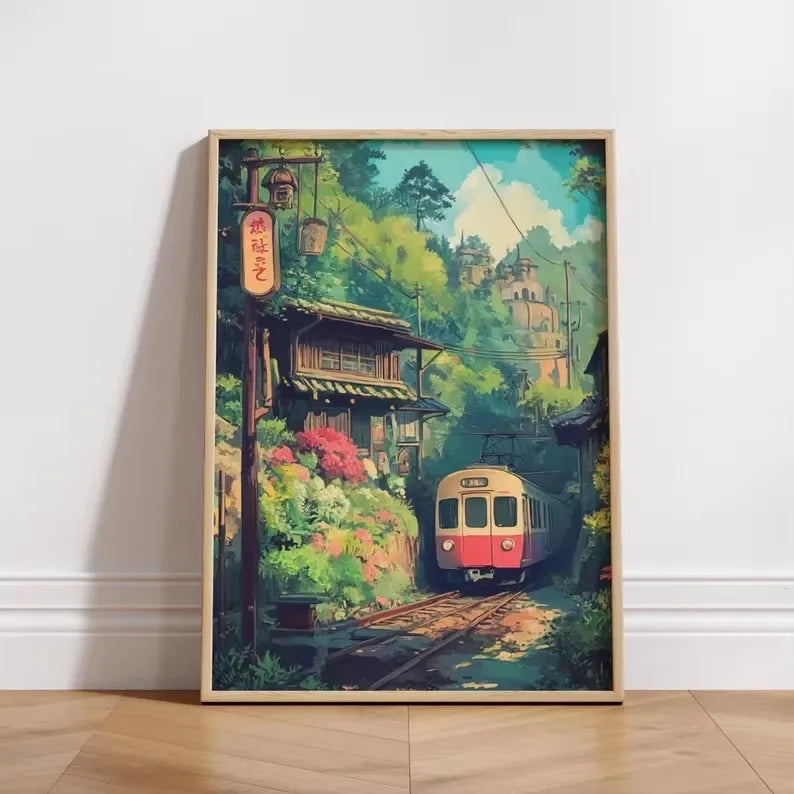 Quadro Decorativo Rua Japonesa Noite Chuvosa — Arte de Paisagem Retrô para Sala e Quarto