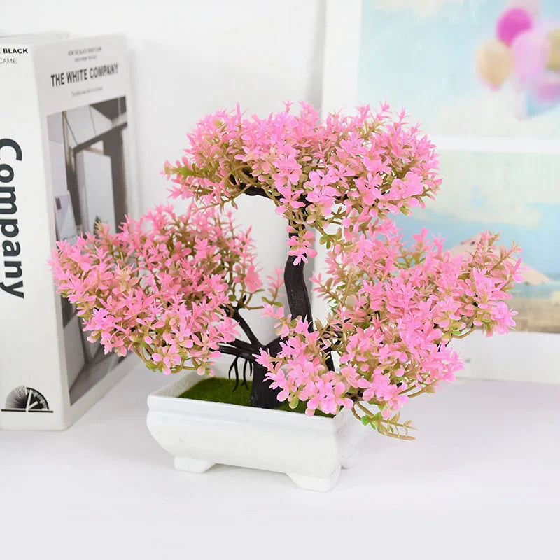 Bonsai Artificial com Vaso e Flores — Mini Árvore Decorativa para Mesa e Escritório
