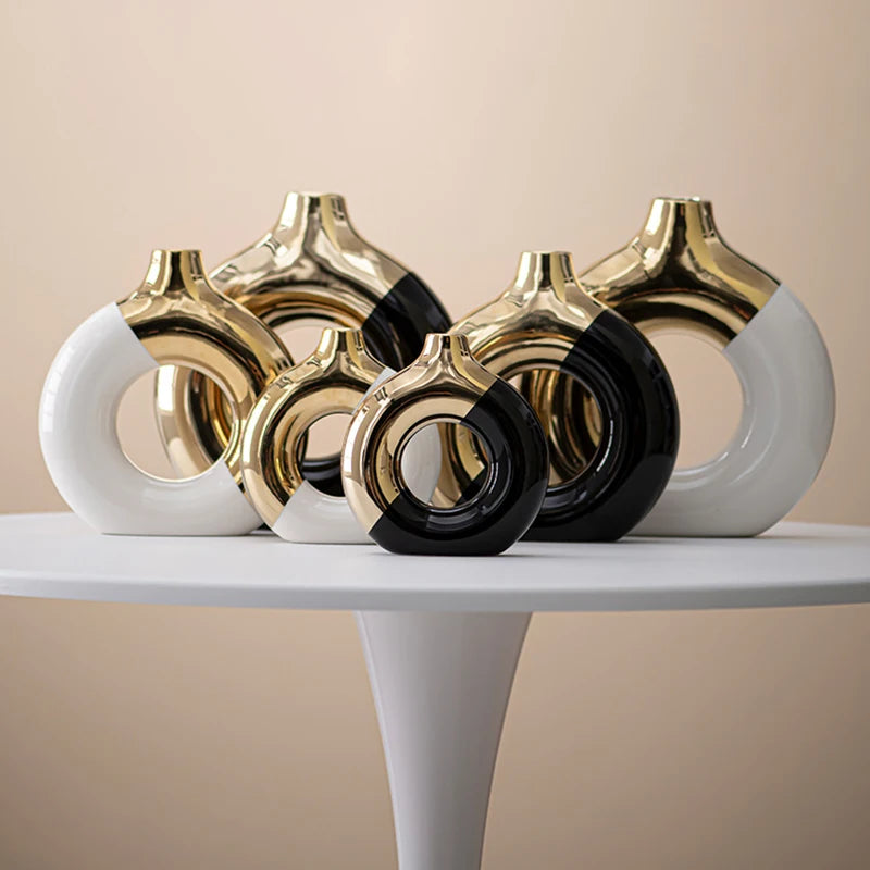 Vaso Cerâmica Floral Luxo Nórdico — Para Mesa de Jantar, Hotel e Decoração Festiva