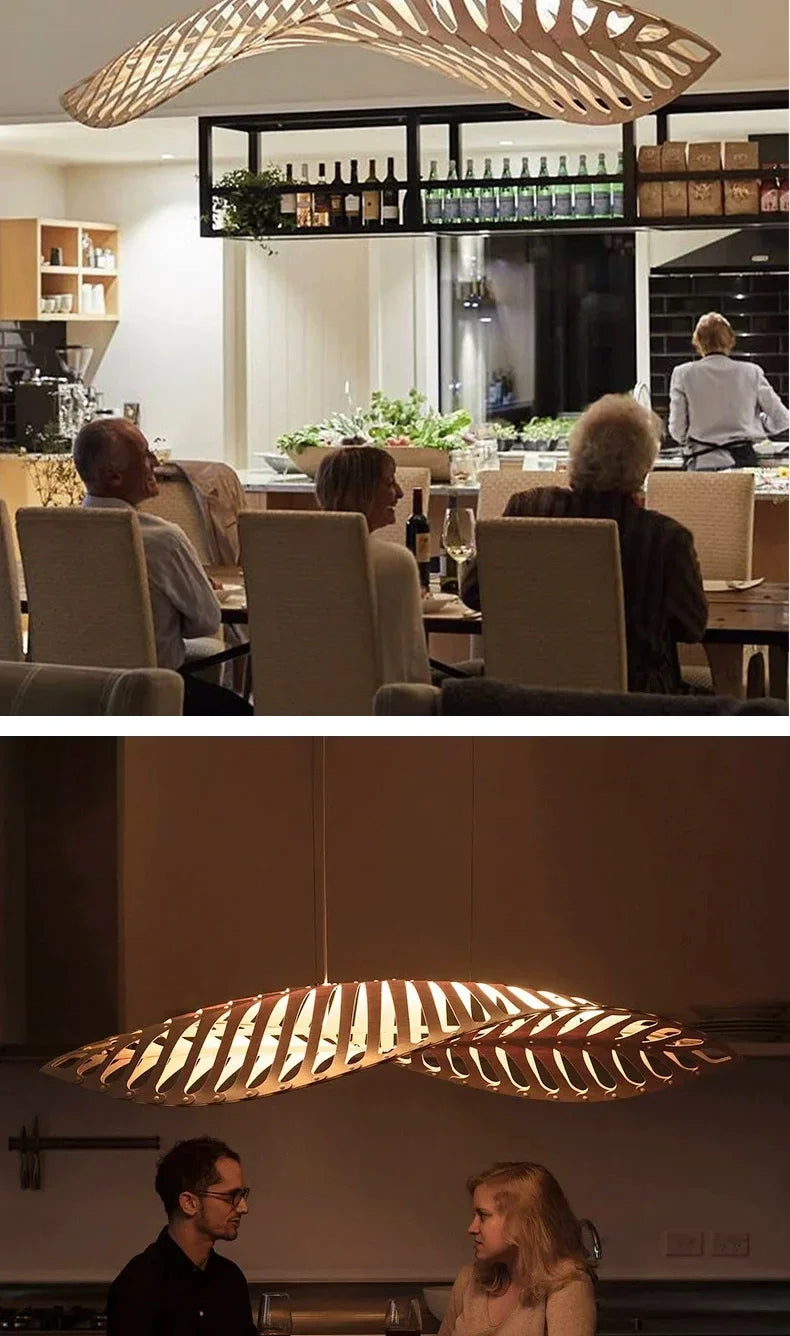 Lustre de Madeira Estilo Wabi Sabi — Pendente LED para Sala, Bar e Café
