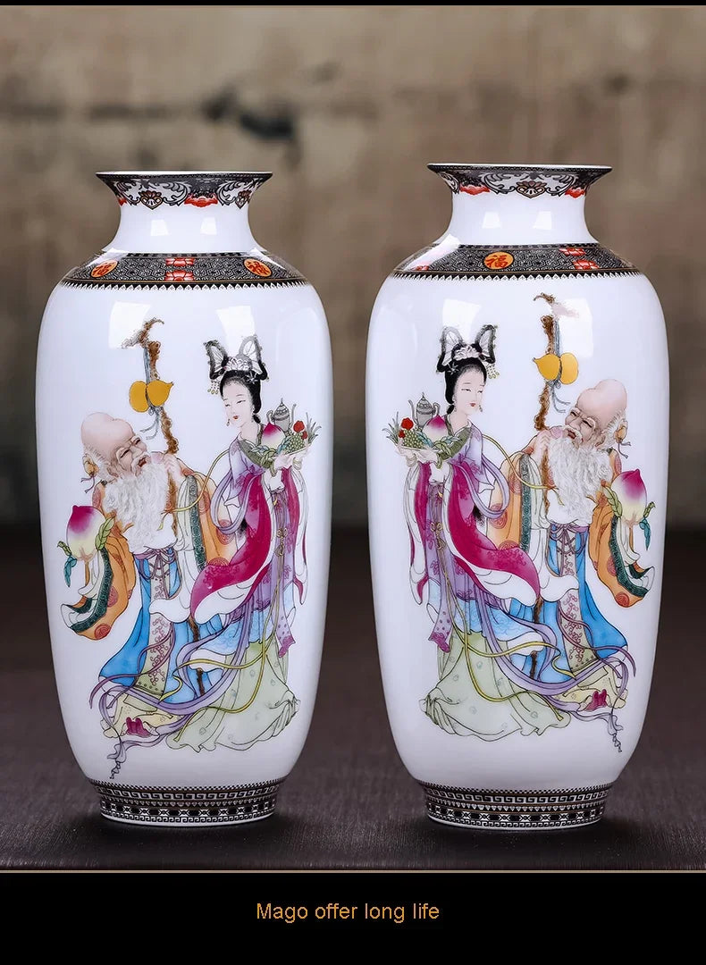 Vaso Cerâmica Jingdezhen Tradicional Chinês — Para Flores e Decoração de Sala