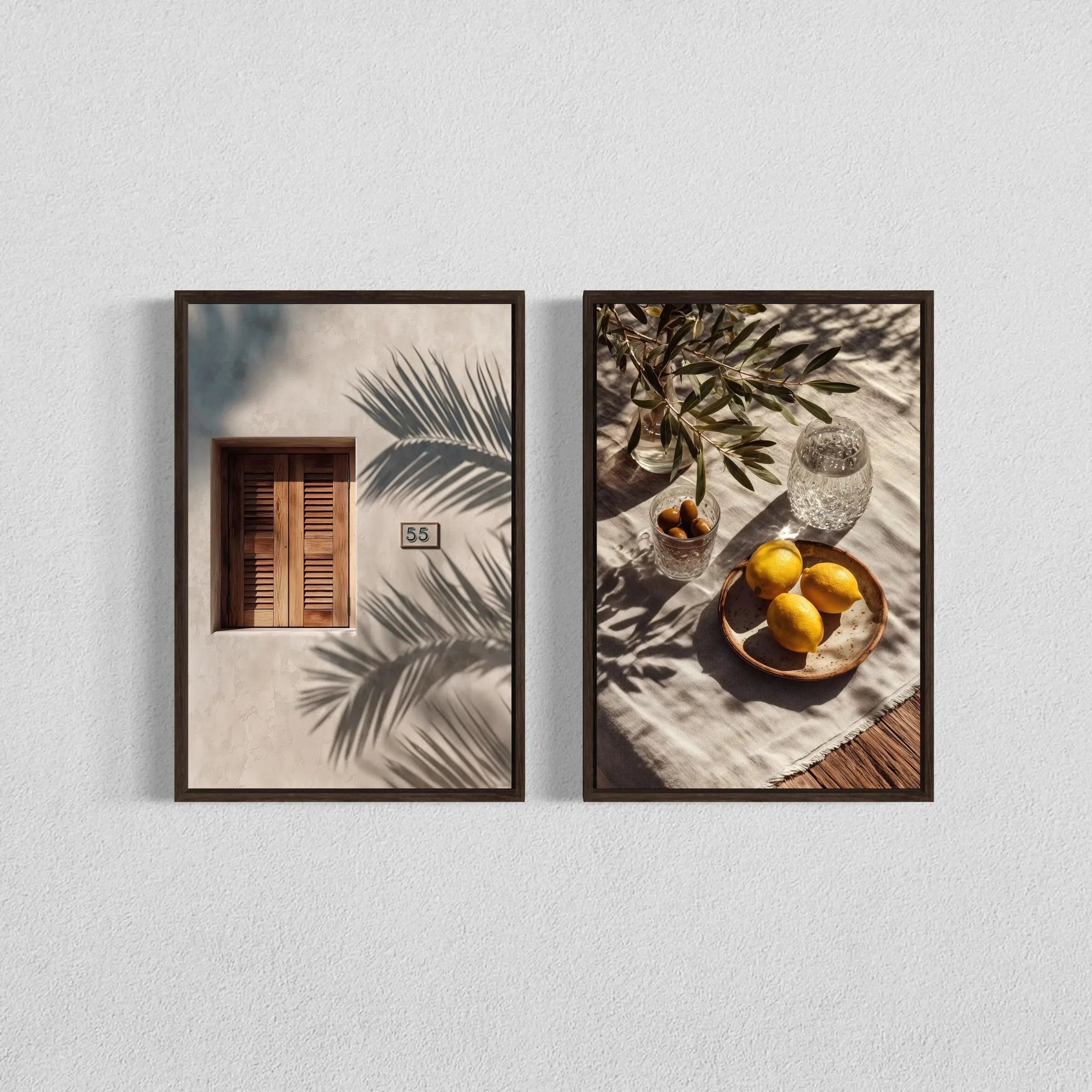 Kit 2 Quadros Oliveira e Vaso — Arte Botânica Retrô para Sala