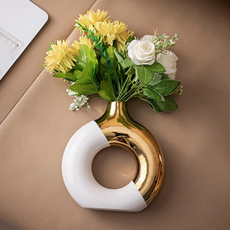 Vaso Cerâmica Floral Luxo Nórdico — Para Mesa de Jantar, Hotel e Decoração Festiva