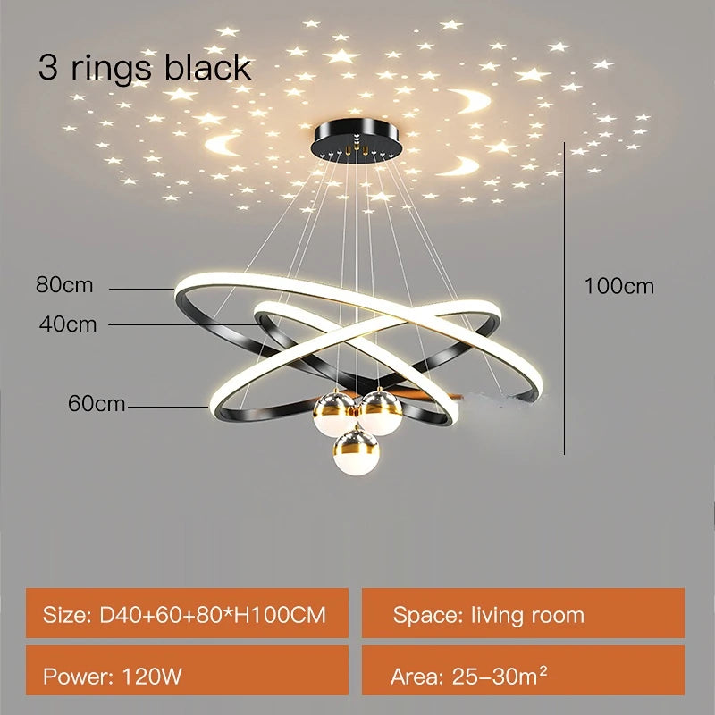 Pendente LED Circular Nórdico — Lustre Preto e Dourado para Sala, Cozinha e Quarto