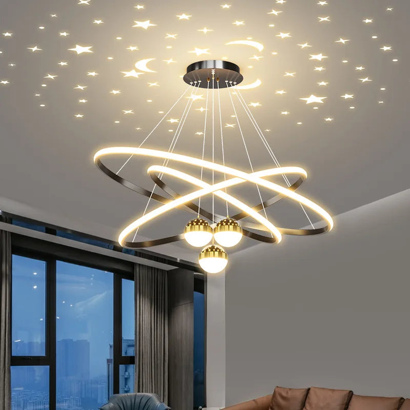 Pendente LED Circular Nórdico — Lustre Preto e Dourado para Sala, Cozinha e Quarto