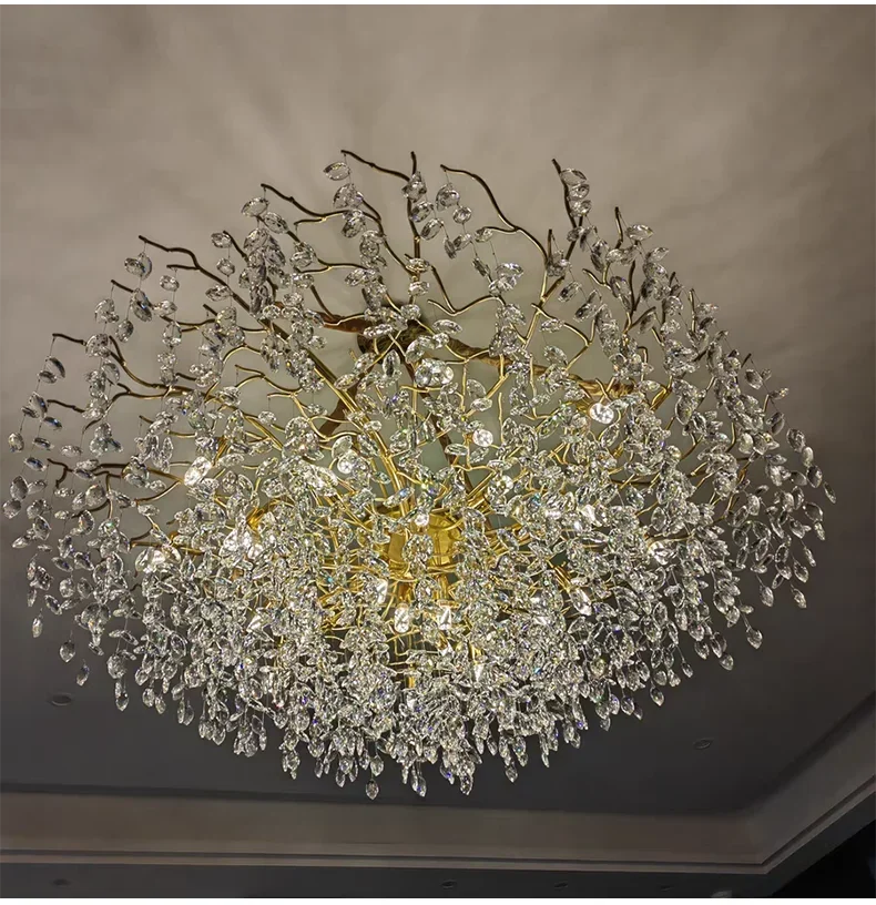 Lustre de Cristal Dourado LED — Pendente de Luxo para Sala