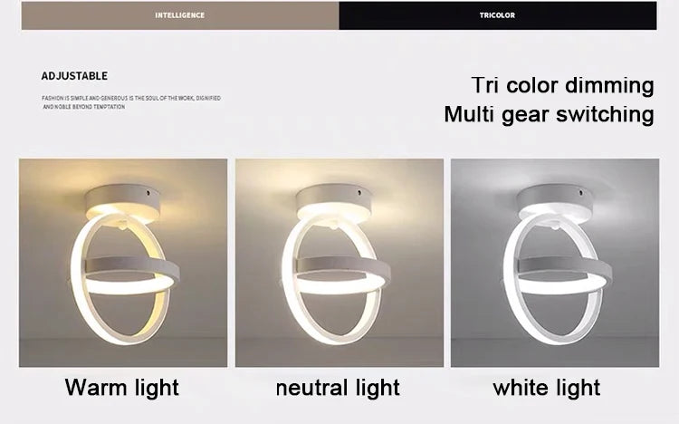 Luminária de Teto LED Moderna 2 Anéis — 3 Tons de Luz para Corredor, Varanda e Escritório