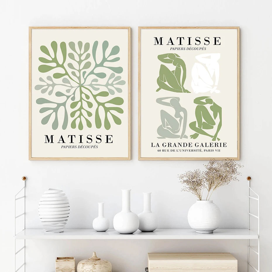 Quadro Decorativo Floral Abstrato Verde — Arte Minimalista Inspirada em Matisse e Picasso