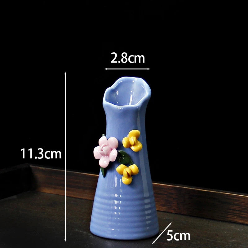 Vaso Decorativo de Cerâmica Pintado à Mão — Mini Vaso com Flores Secas para Mesa
