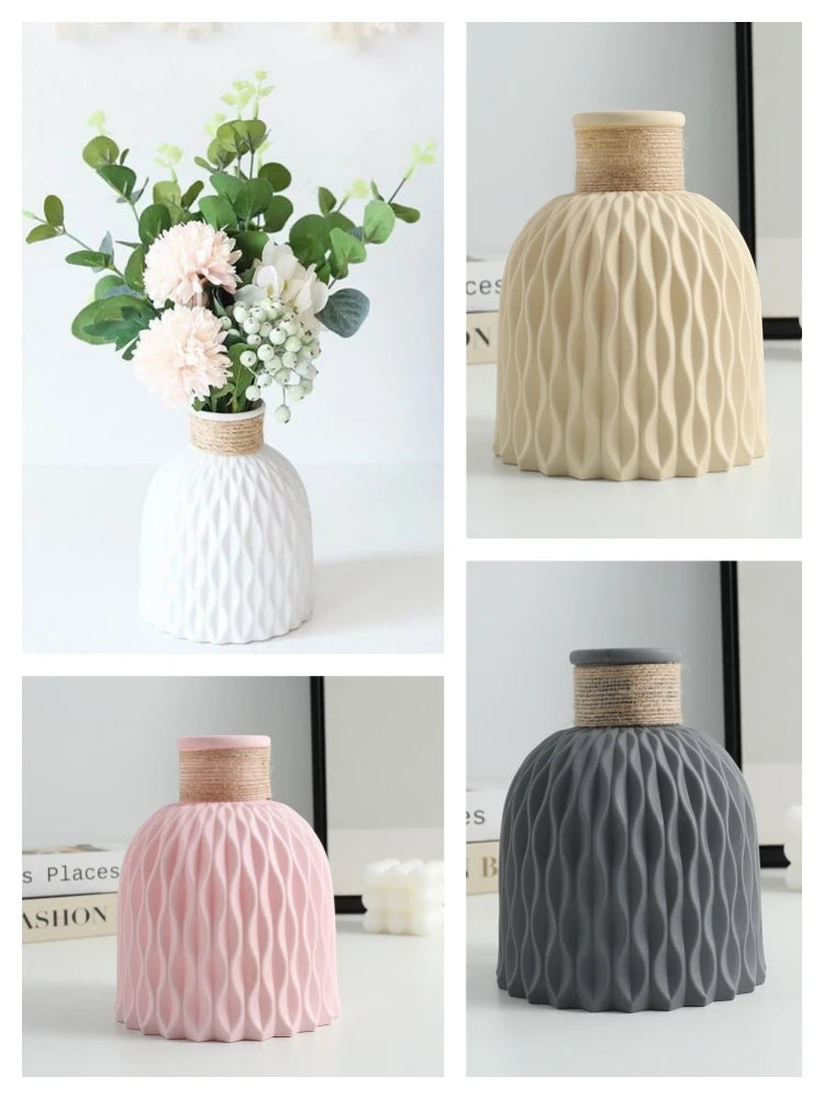 Vaso Plástico Estilo Cerâmica Trançado Abacaxi — Arranjo Floral Criativo Decoração