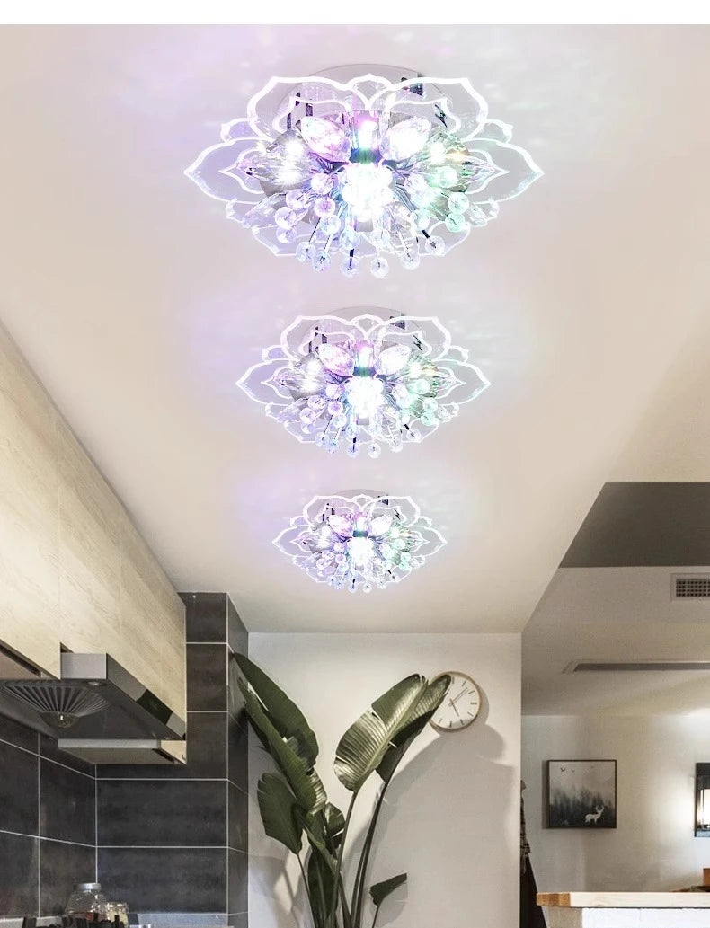 Lustre de Cristal Flor LED — Luminária de Teto para Sala, Quarto e Corredor