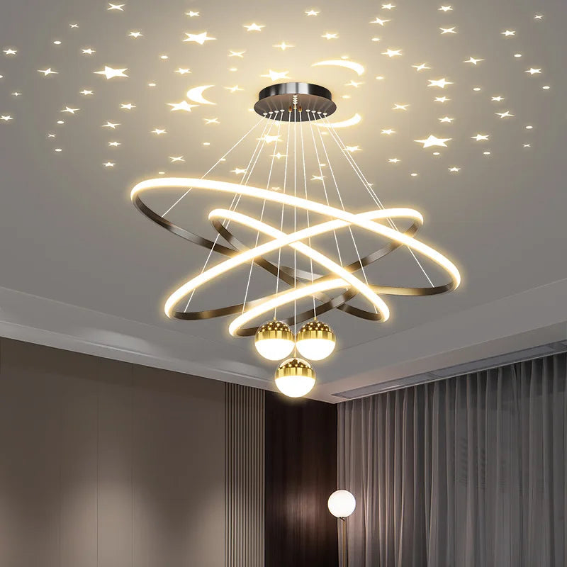Pendente LED Circular Nórdico — Lustre Preto e Dourado para Sala, Cozinha e Quarto