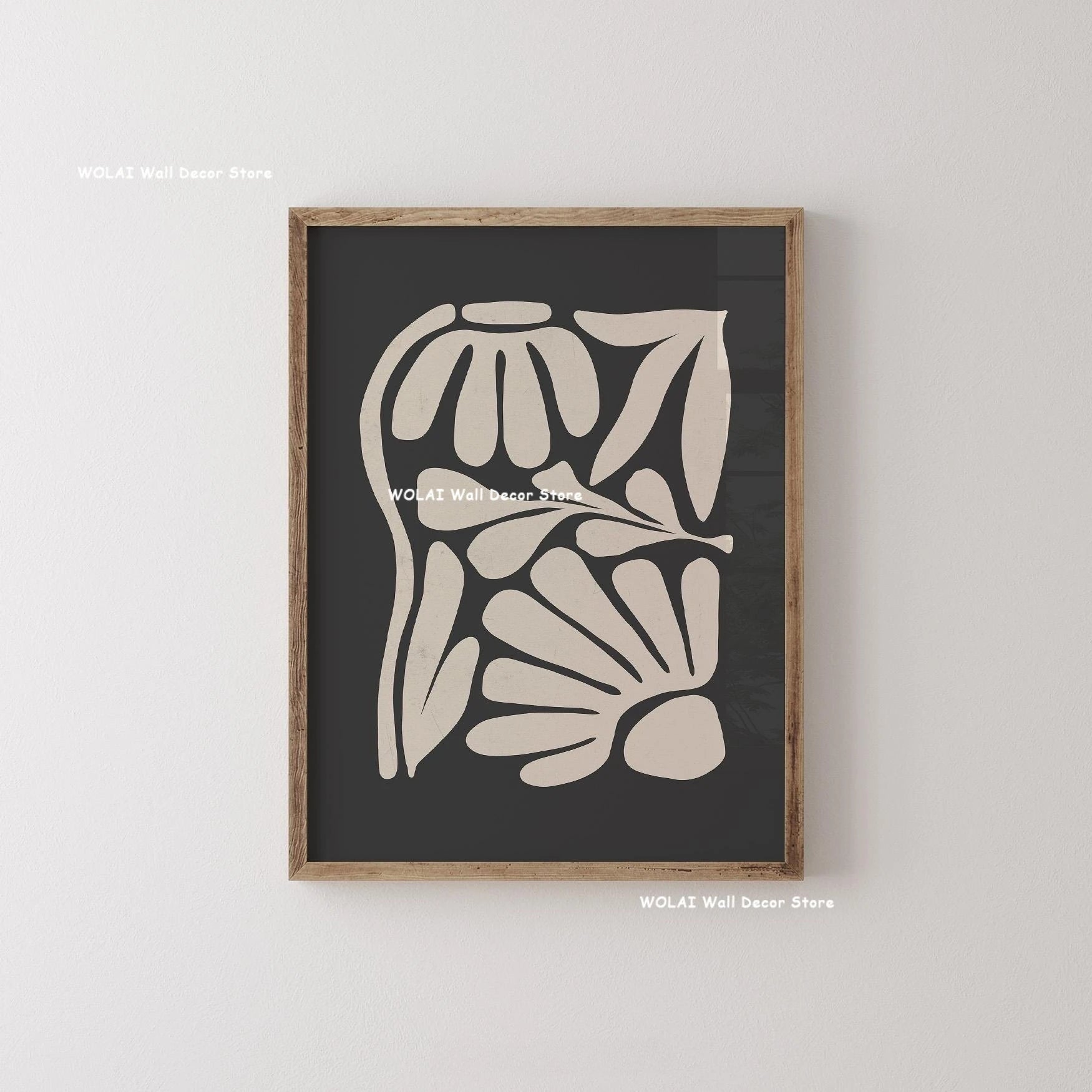 Quadro Decorativo Plantas Bege e Preto — Arte Floral Minimalista para Sala