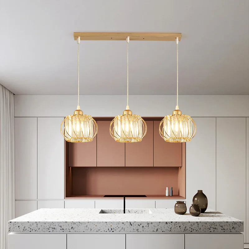 Lustre de Cristal LED Pendente — Luminária Nórdica Preta para Sala de Jantar