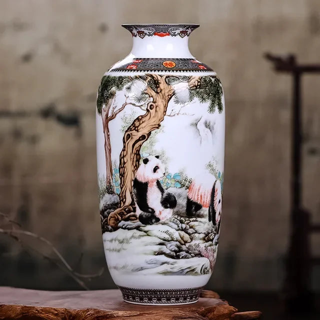 Vaso Cerâmica Jingdezhen Tradicional Chinês — Para Flores e Decoração de Sala