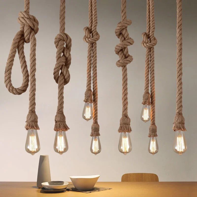 Pendente de Corda de Sisal Vintage Estilo Americano — Lustre Industrial Trançado para Bar e Sala