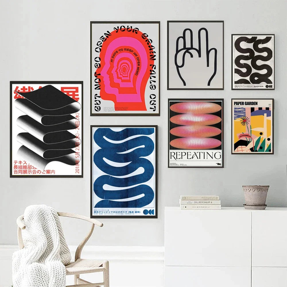 Quadro Decorativo Ondas Azuis Vintage Japonês — Arte Abstrata para Sala e Quarto