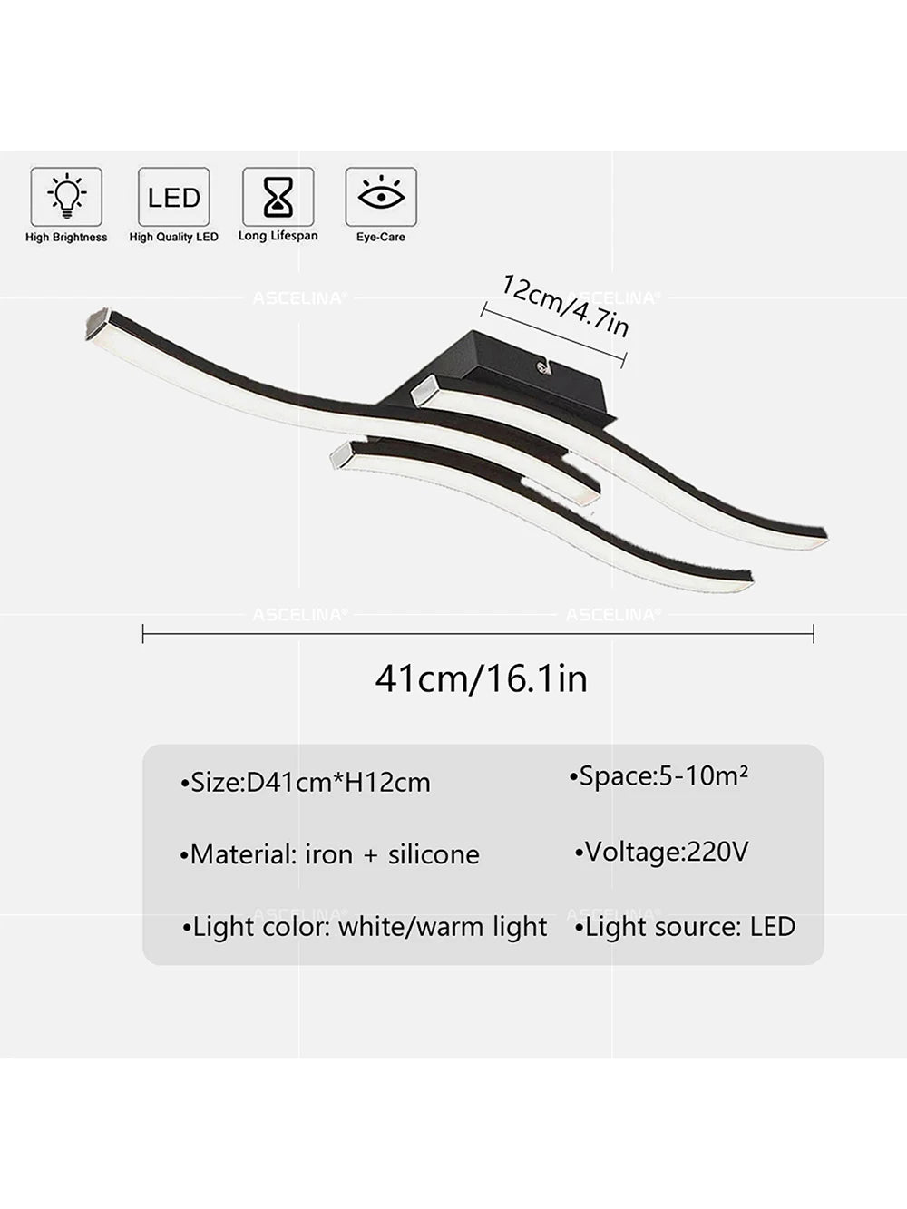 Luminária de Teto LED Onda — Lustre Decorativo para Sala, Quarto e Corredor