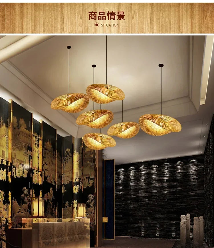 Pendente de Bambu Tecido a Mao — Luminaria Artesanal Boho