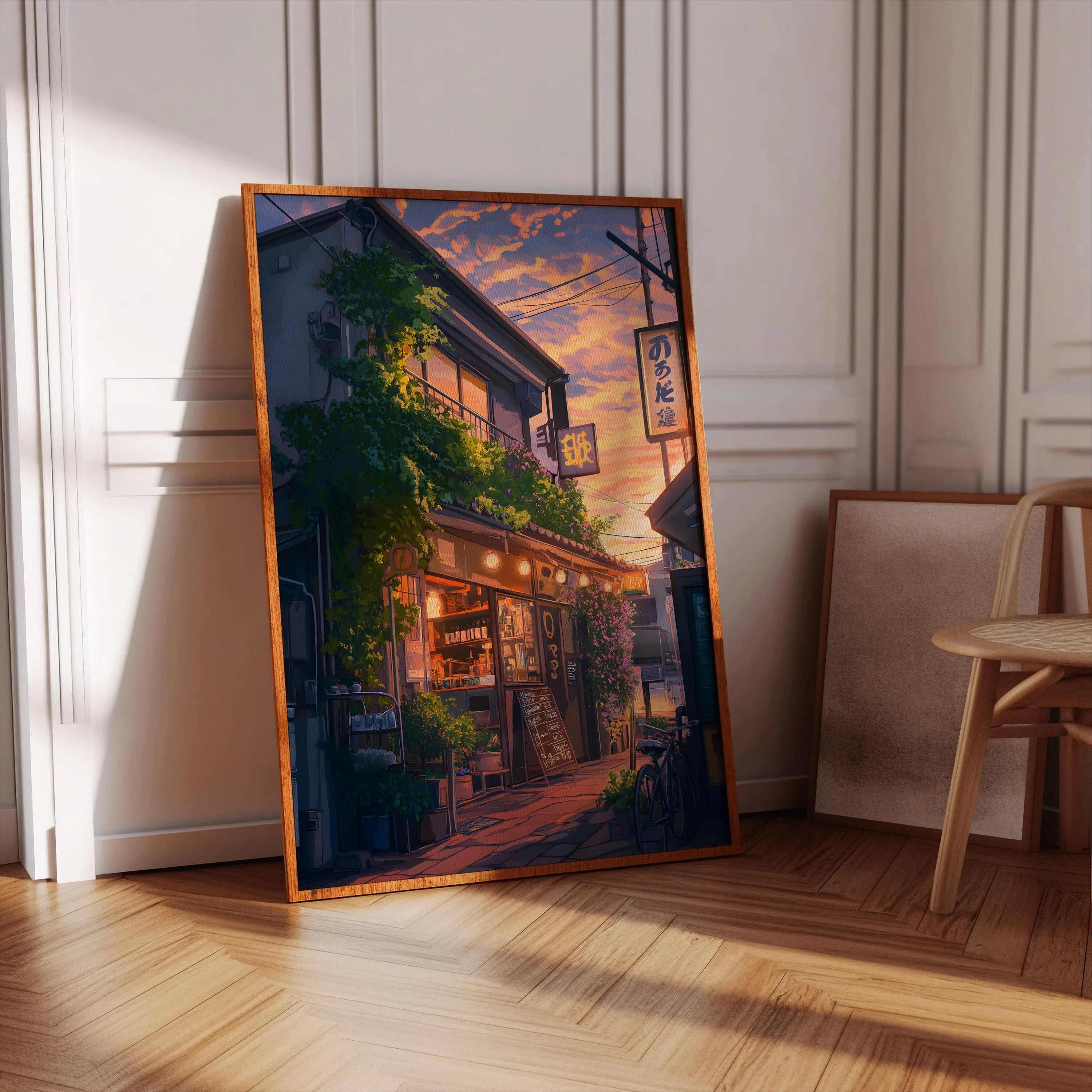Quadro Decorativo Rua Japonesa Estilo Mangá — Arte Noturna para Sala e Café