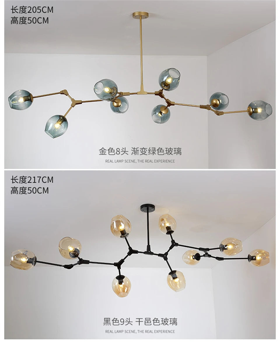 Lustre de Vidro Nórdico Molecular LED — Pendente Moderno para Sala e Cozinha