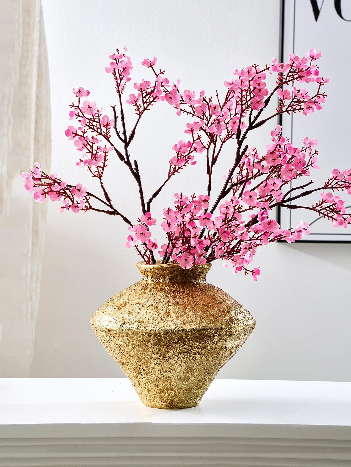 Vaso Resina Jarra Rústica Dourada Retrô — Decorativo para Sala e Ambientes