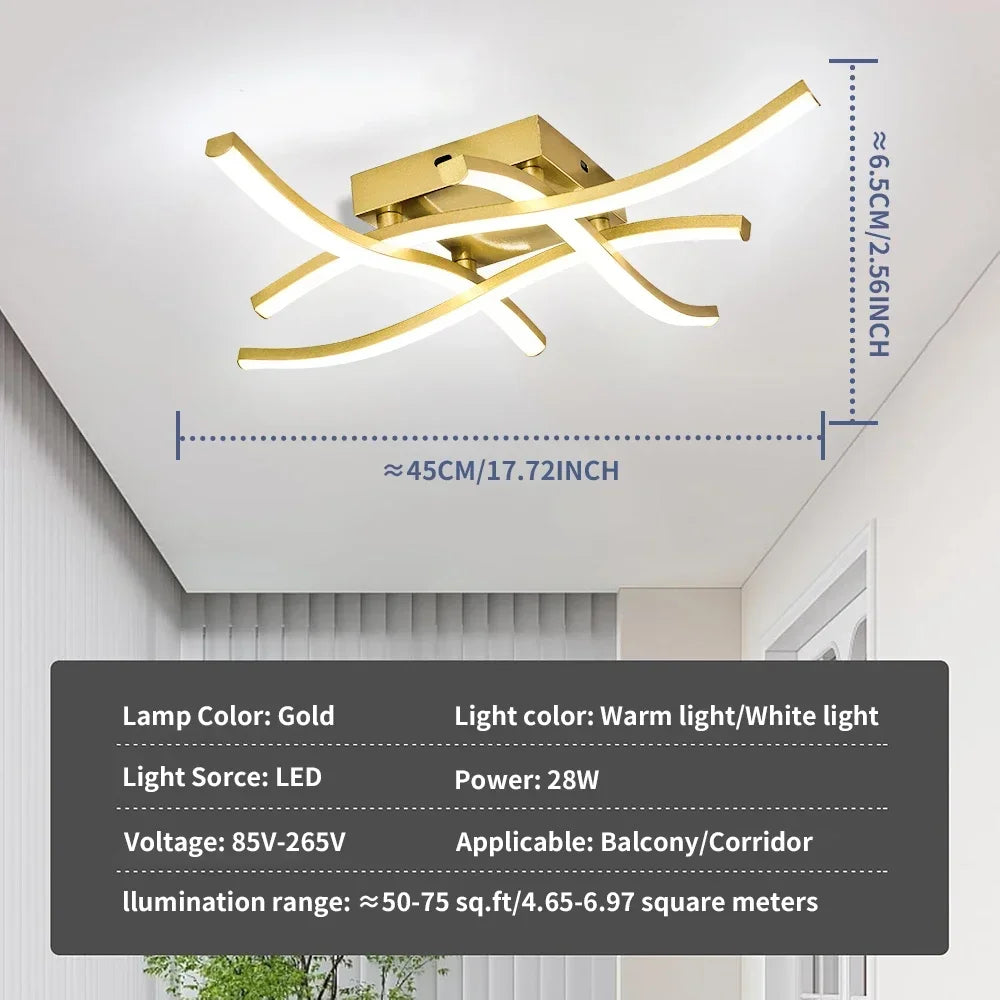Luminária de Teto LED Ondulada Embutida — 3 Tons de Luz para Sala, Quarto e Corredor
