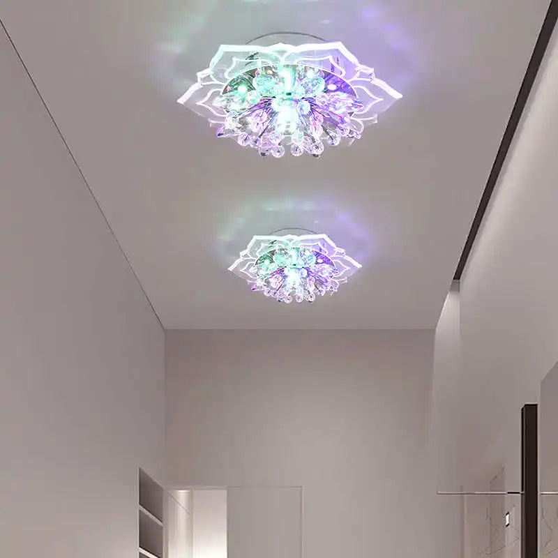 Lustre de Cristal Flor LED — Luminária de Teto para Sala, Quarto e Corredor