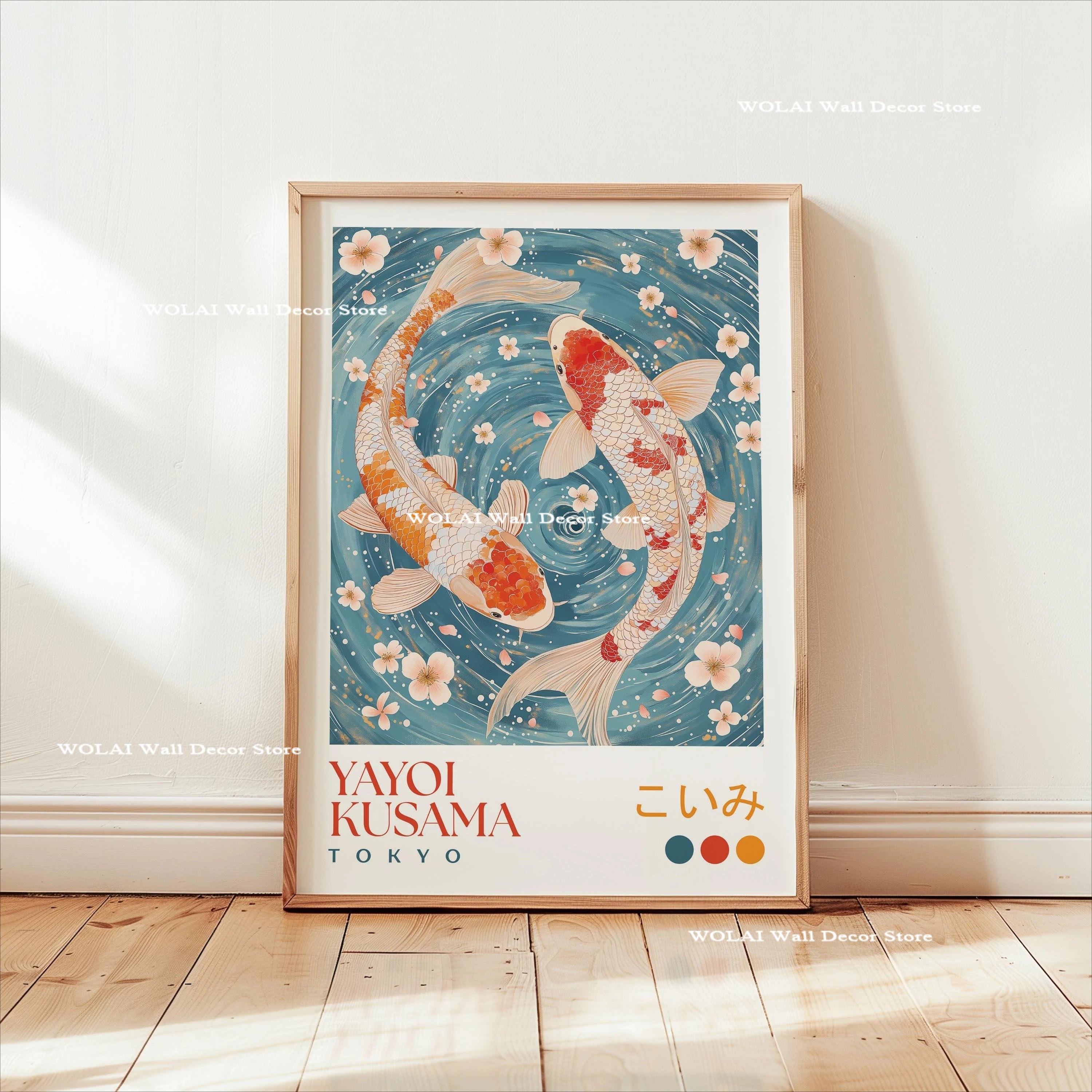 Quadro Decorativo Carpas Koi e Medusas — Arte Japonesa Estilo Hokusai para Sala