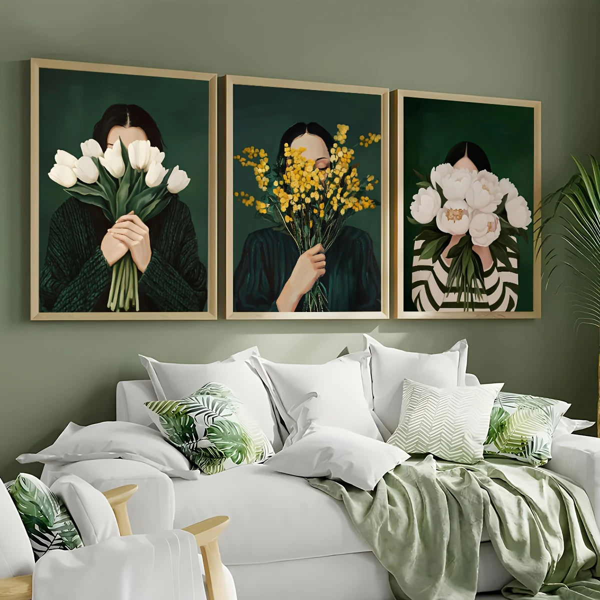 Quadro Decorativo Mulher Abstrata com Flores — Arte Minimalista Japandi para Sala