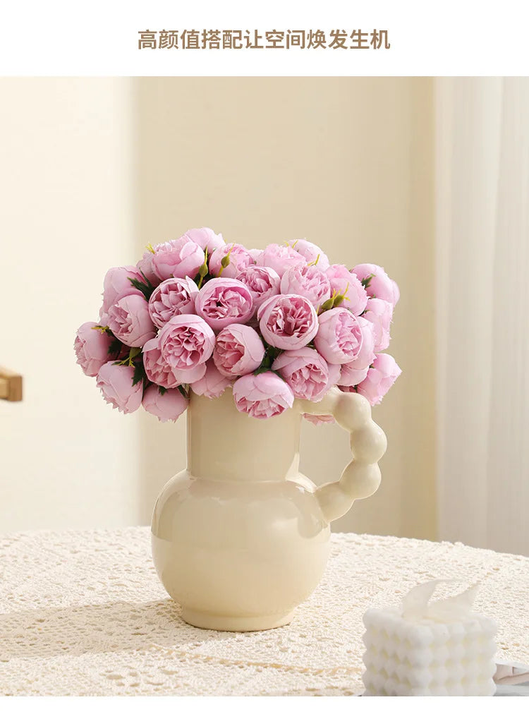 Vaso de Cerâmica Moderno com Alça — Vaso para Arranjos de Flores em Sala