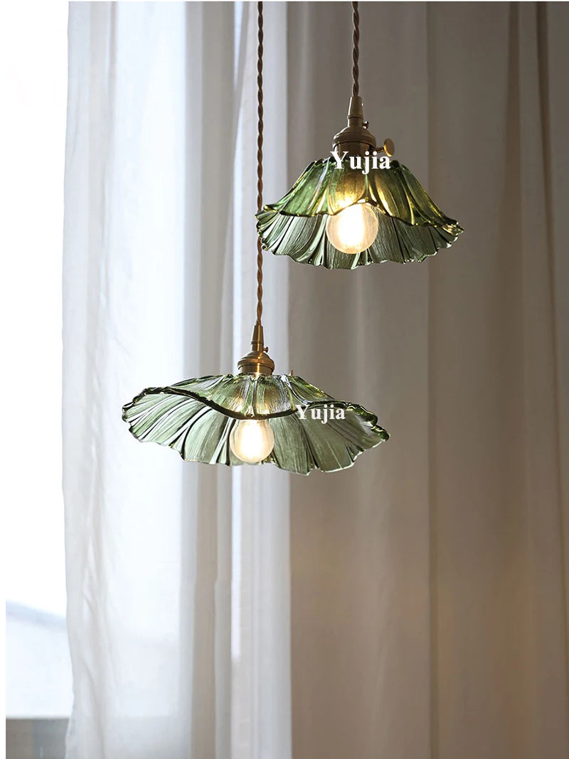 Pendente Nórdico Vidro Verde — Luminária de Latão para Cozinha e Sala de Jantar