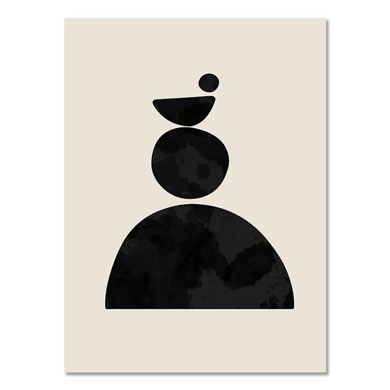 Quadro Decorativo Geométrico Boho Preto e Bege — Arte Abstrata para Sala