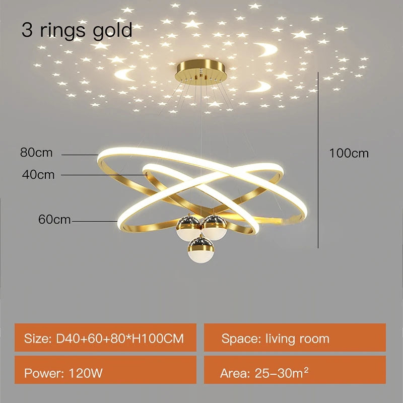 Pendente LED Circular Nórdico — Lustre Preto e Dourado para Sala, Cozinha e Quarto