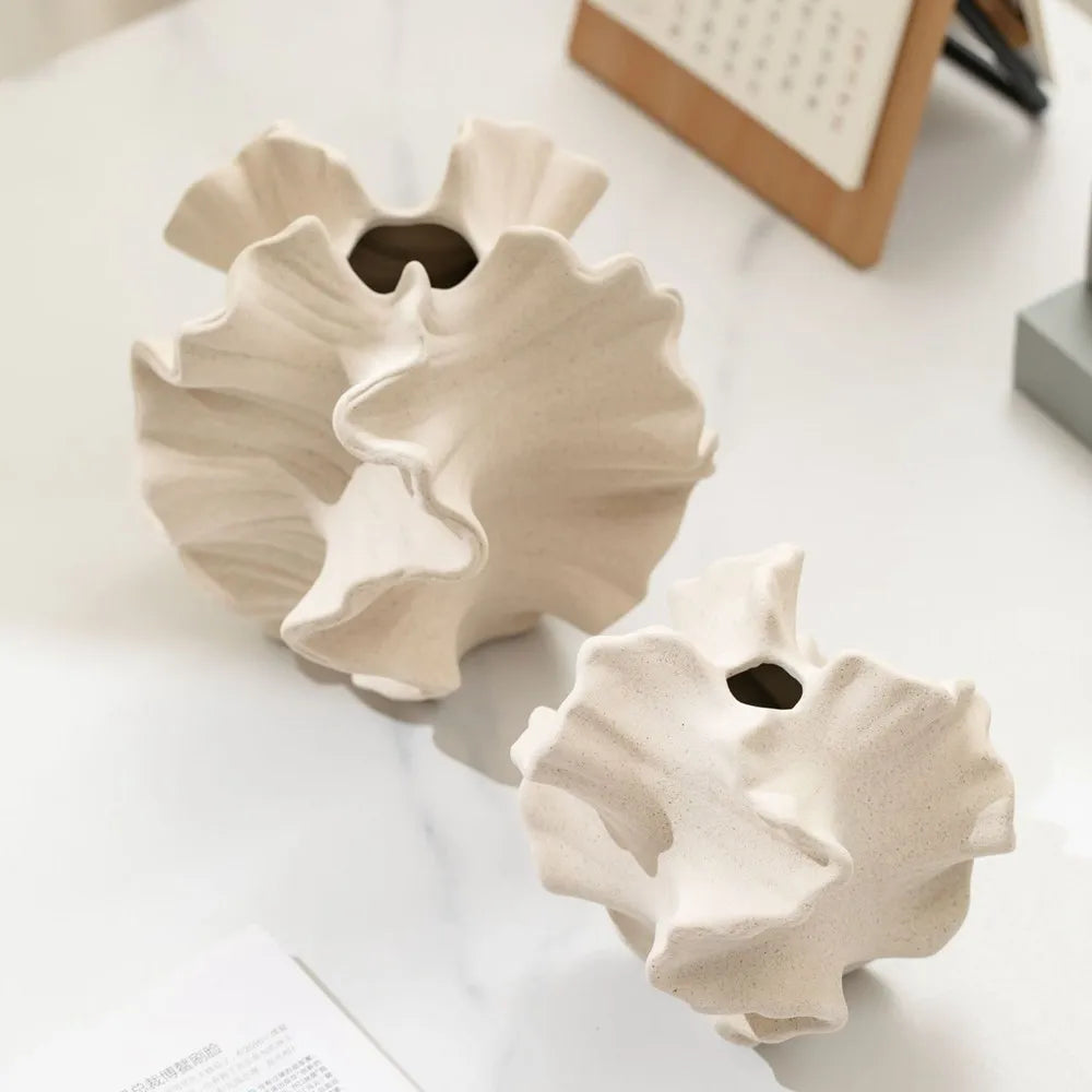 Vaso Cerâmica Coral CAPIRON Bege Fosco Nórdico — Para Capim dos Pampas e Flores