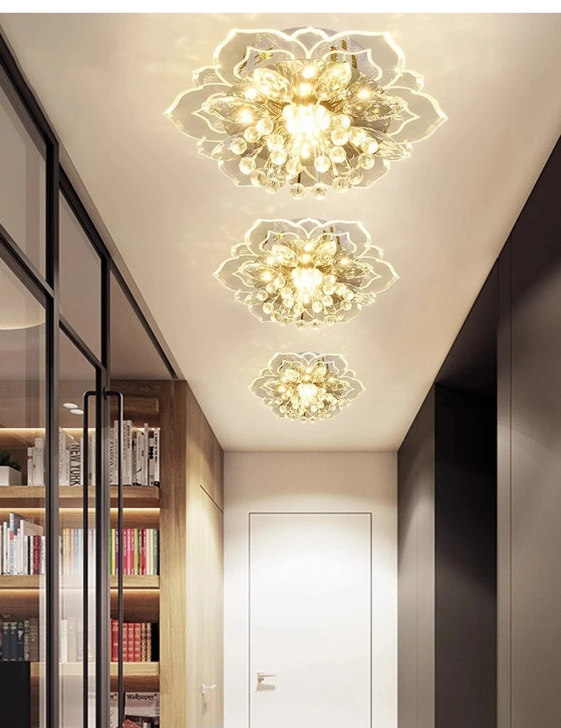 Lustre de Cristal Flor LED — Luminária de Teto para Sala, Quarto e Corredor