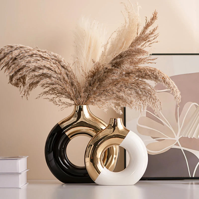 Vaso Cerâmica Floral Luxo Nórdico — Para Mesa de Jantar, Hotel e Decoração Festiva