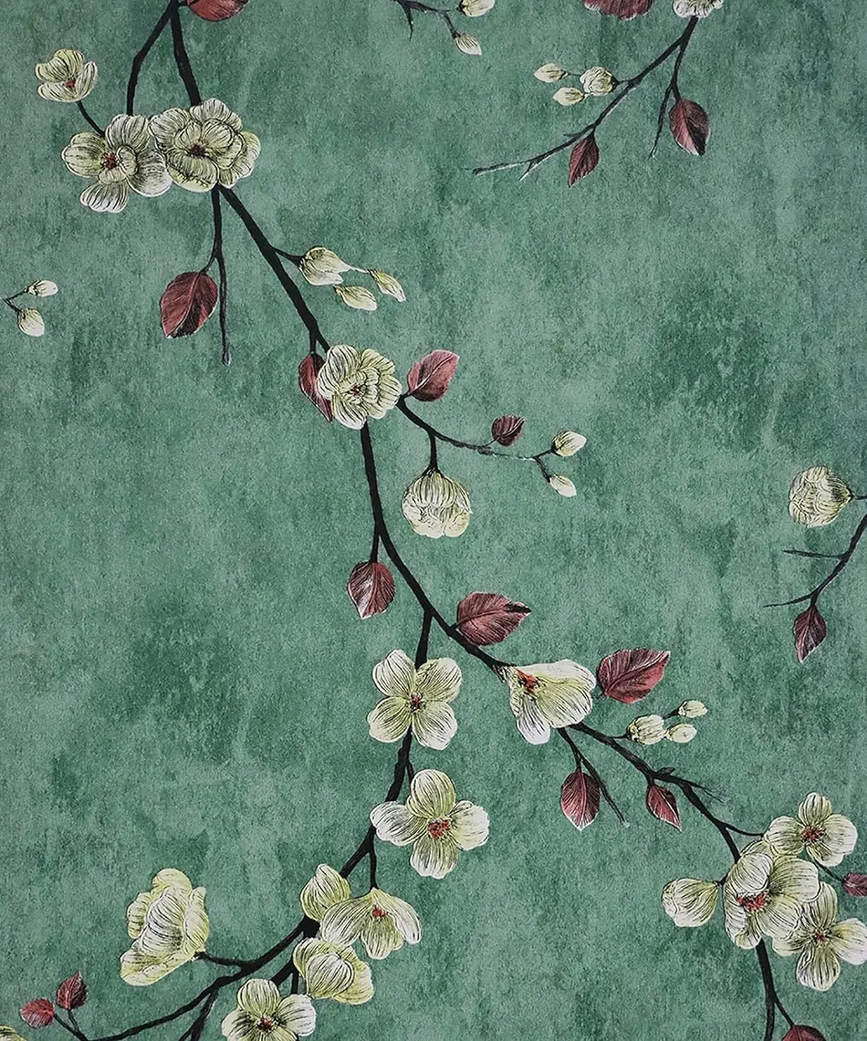 Papel de Parede Floral Verde Autocolante Removível — Impermeável para Quarto e Sala