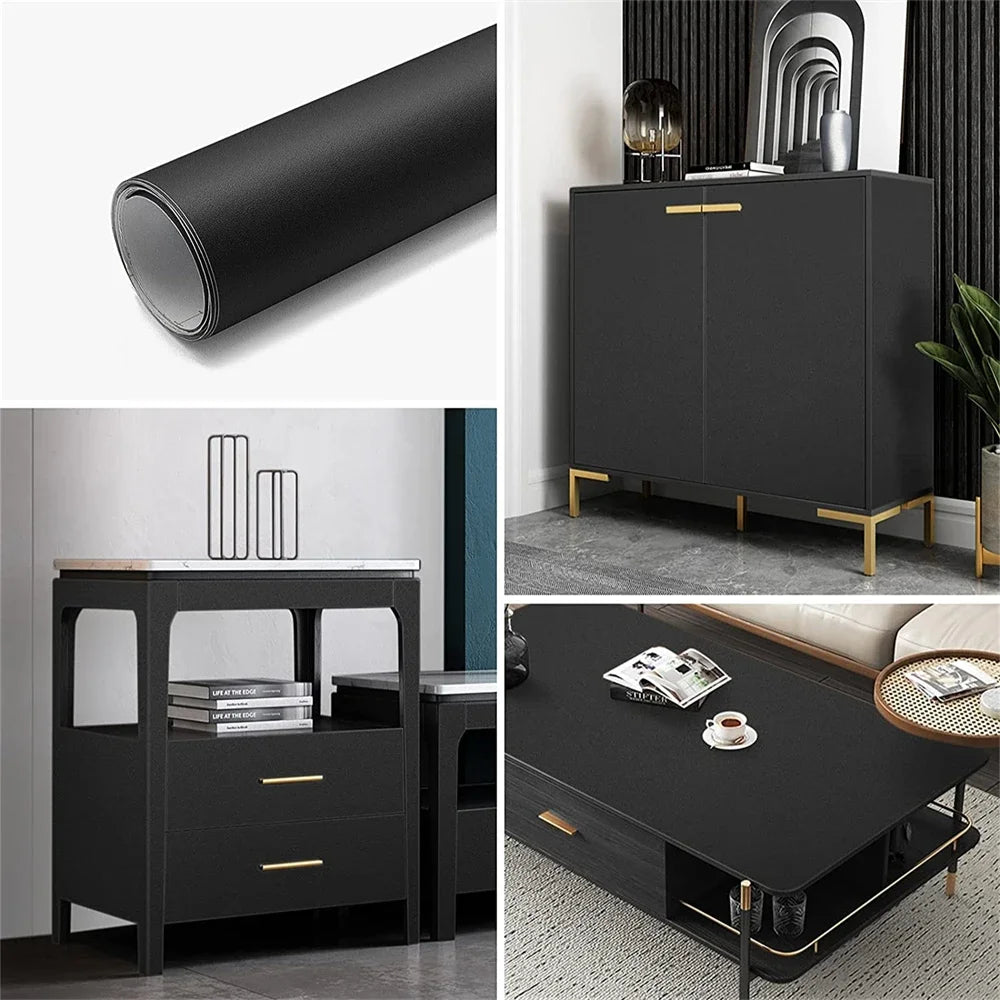 Papel de Parede PVC Autocolante Fosco Verde, Branco e Preto — Para Sala e Prateleiras