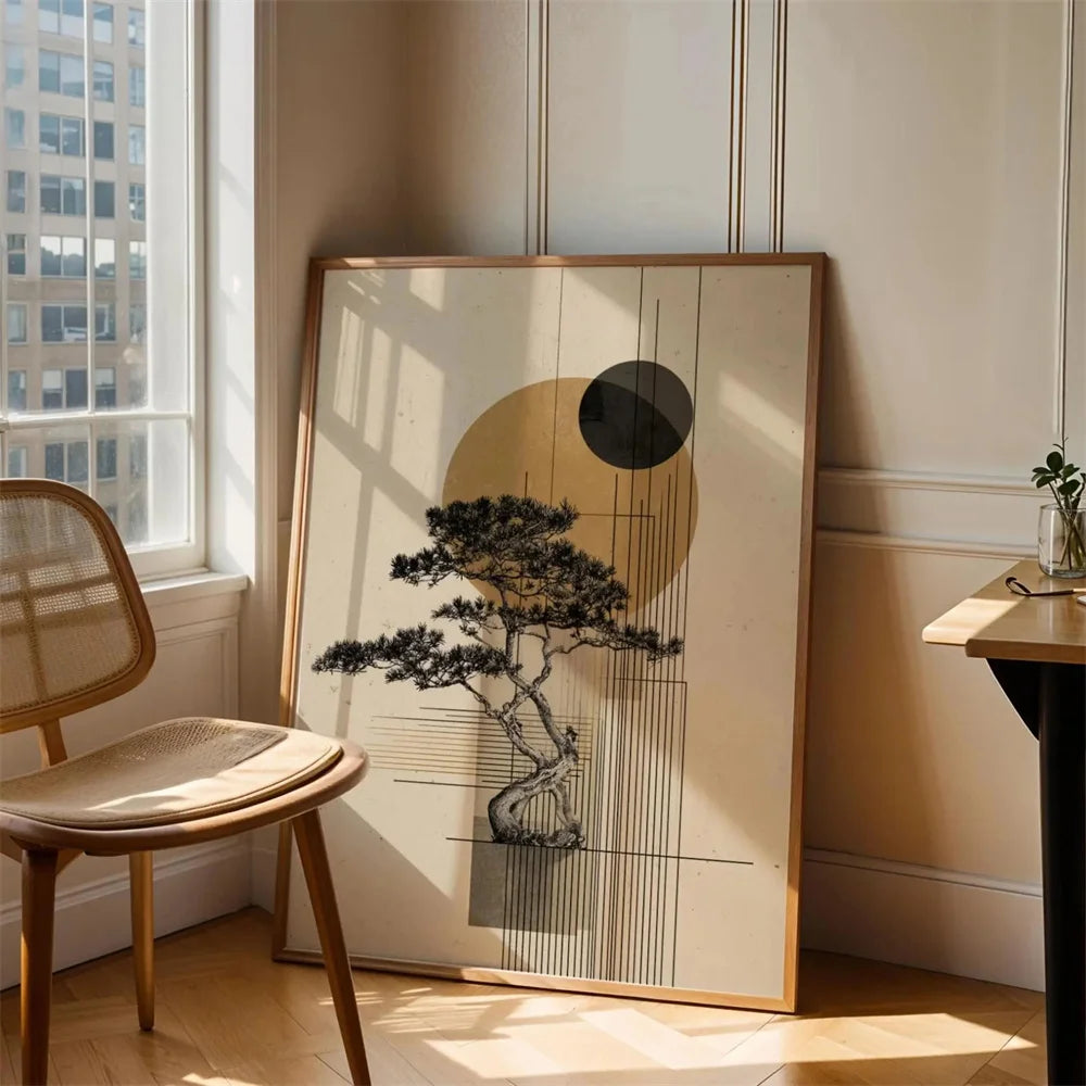 Quadro Decorativo Bonsai Japonês sem Moldura — Arte Zen Minimalista para Sala