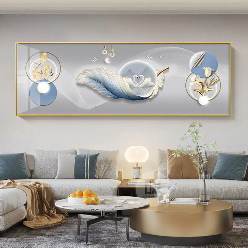 Quadro Decorativo Cervo Dourado Estilo Chinês — Arte Feng Shui para Sala sem Moldura