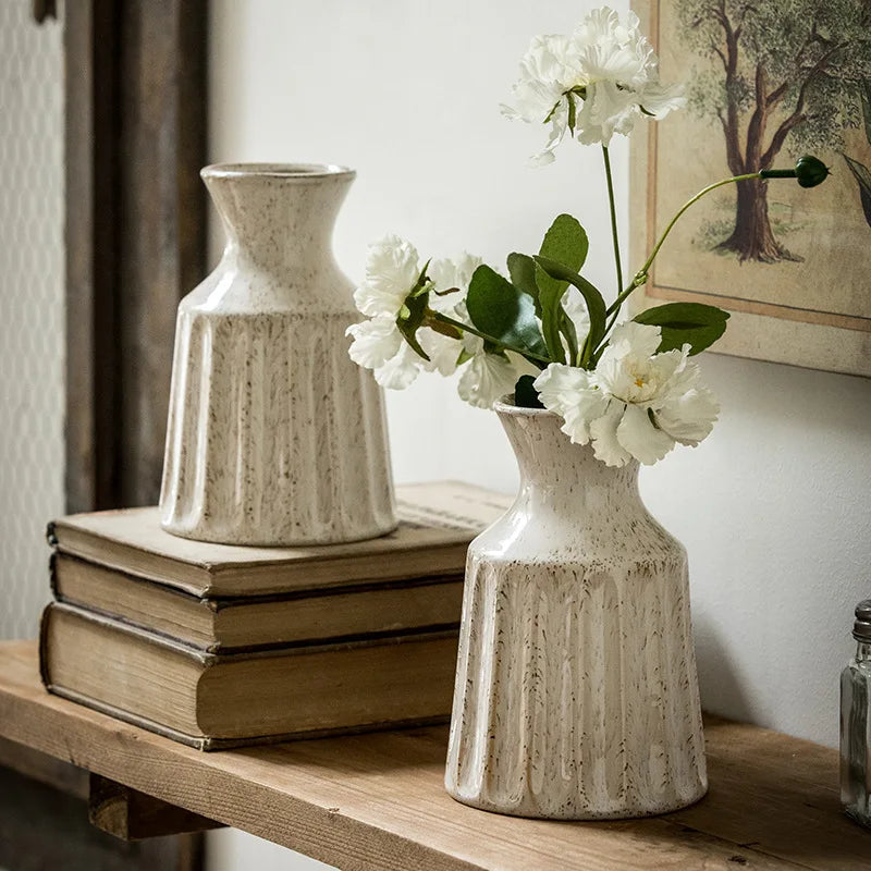 Vasos de Cerâmica Vintage Estilo Americano — Arranjos de Flores Secas para Sala e Quarto