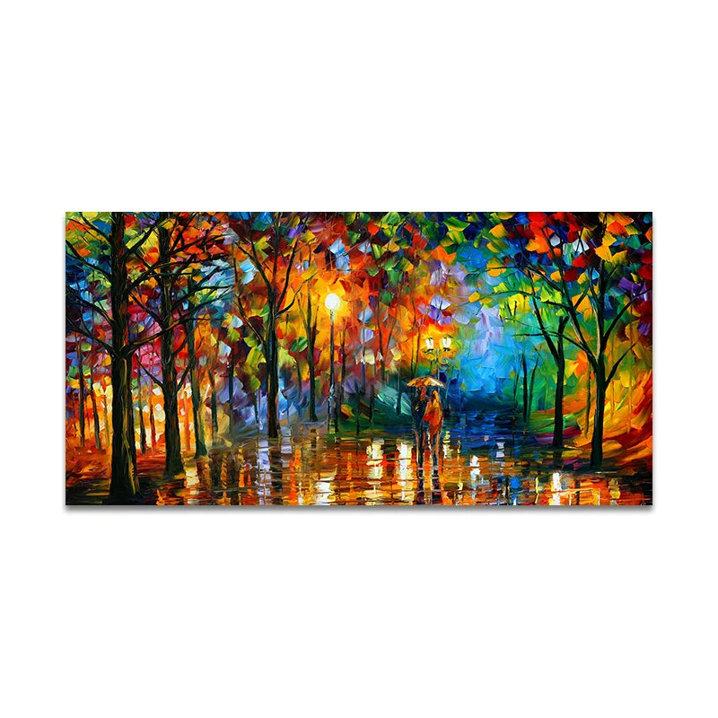 Quadro Decorativo Jardim Chuvoso Colorido — Arte de Paisagem Abstrata para Sala e Quarto